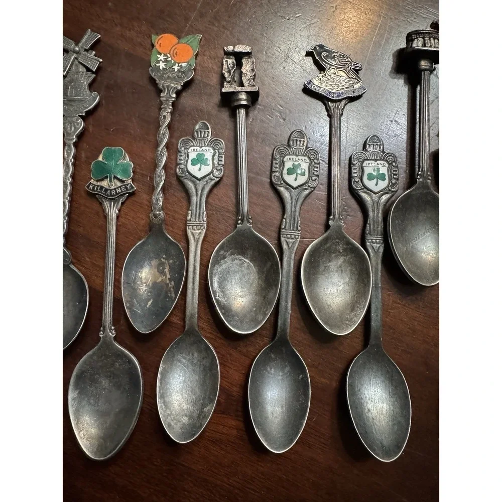 Souvenir Spoons‎ Lot 15 Silver Plate Europe Ireland England Travel Vintage Older